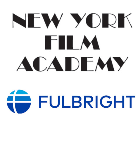 Cartel con el logo de New York Film Academy y Fulbright